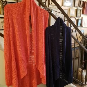 2 Silky New Long Knit Cardigan Jackets. Peach, Purple Lightweight